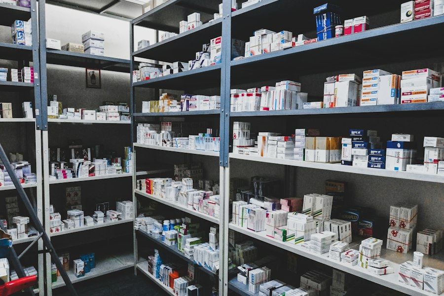 Pharmacy shelves stocked with medicines — illustrative image